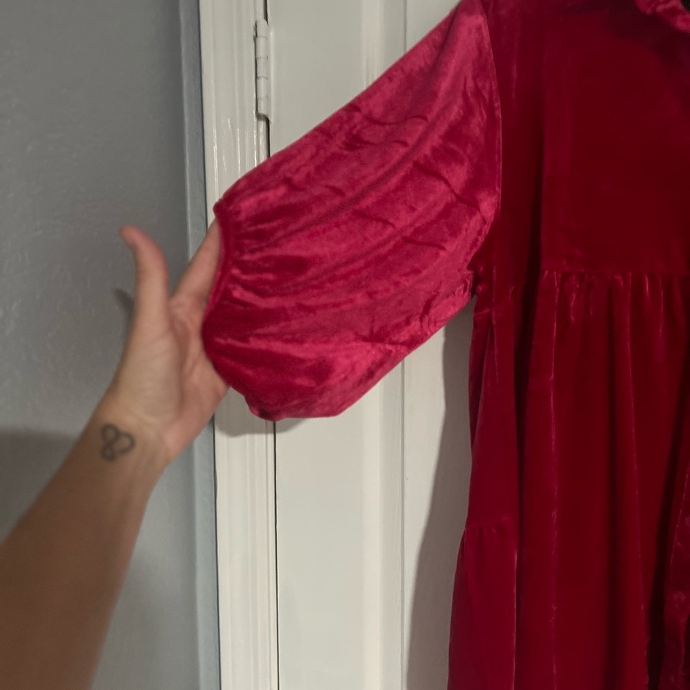 Velvet High-Low Button-Front Dress - Red - Picture 3 of 3